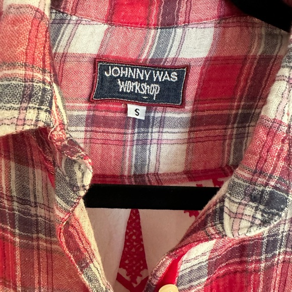 Johnny Was Misha Embroidered Flannel Plaid Shirt red blue S - Picture 8 of 8